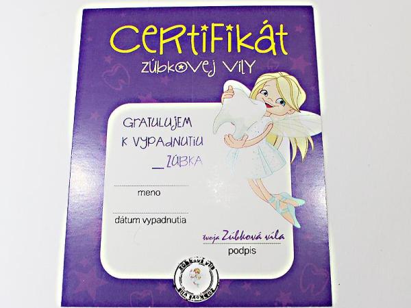 Certifikát Zúbkovej víly